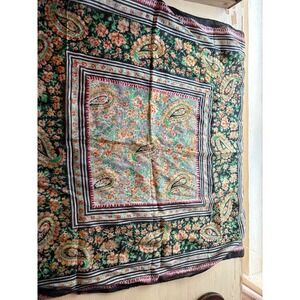 Sam Hill Vintage 100% Silk Scarf Floral Stripe Made in India RN 49145